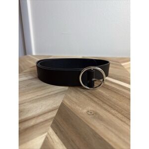 Brandy Melville Belt Black Round Silver Buckle Faux Leather NEW Size 32" Small